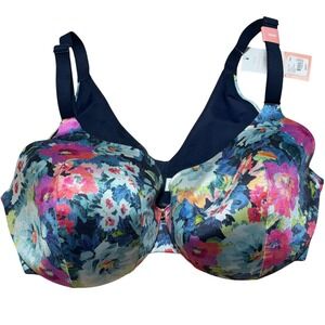 Cacique NWT‎ 36DD Full Coverage Floral Print Underwire Bra Navy Pink Teal